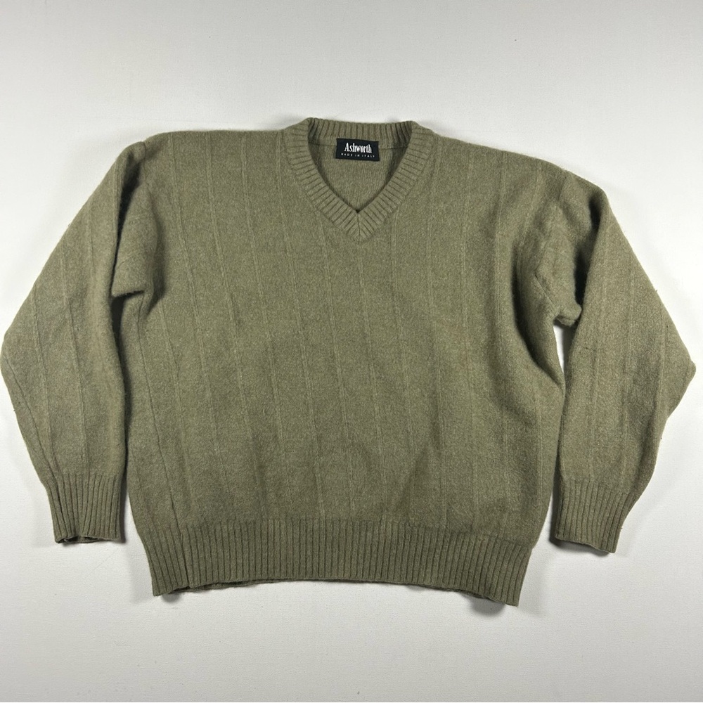 John Ashford Women's Sweater XL Merino Wool & Angora Rabbit Fur Green Made Italy